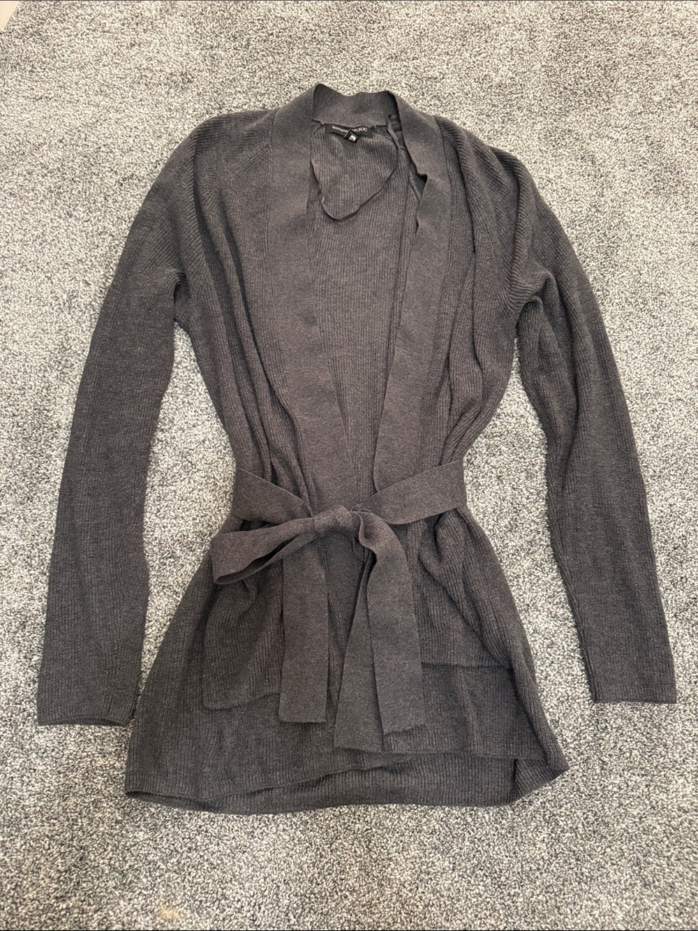 Banana Republic Dark Charcoal Tie-Belt Open Cardigan with Front Pockets